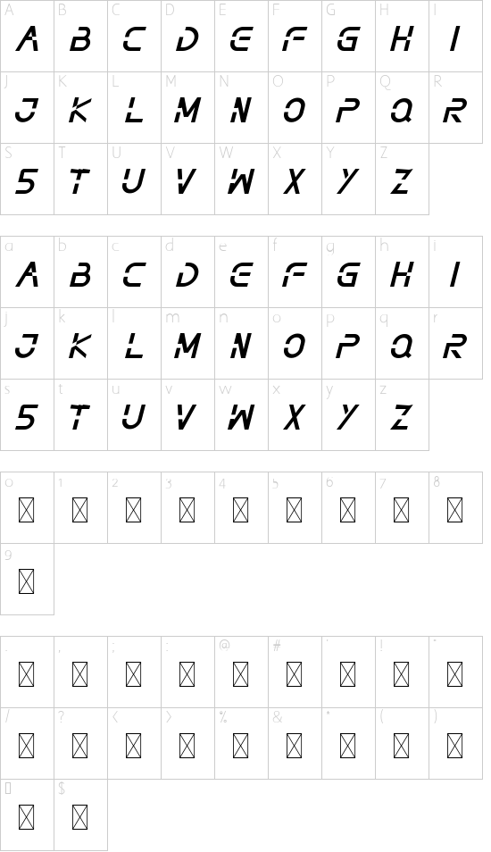 NOTHAN DEMO Italic font character map