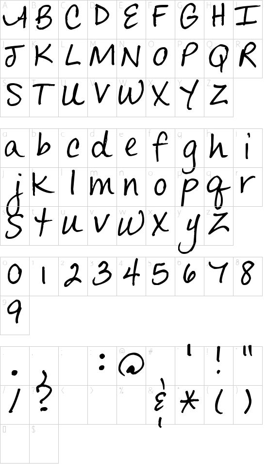 Pea Sara font character map