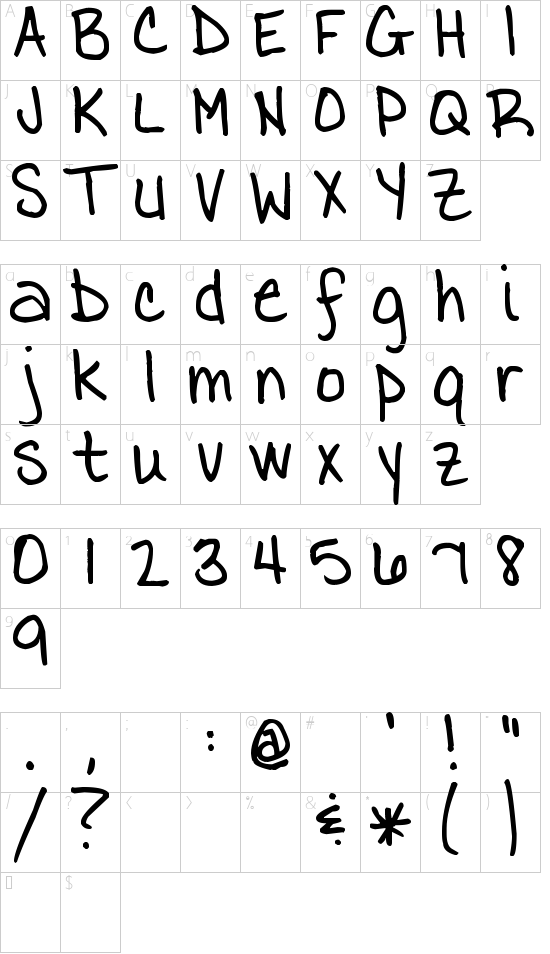 Pea Tammy font character map