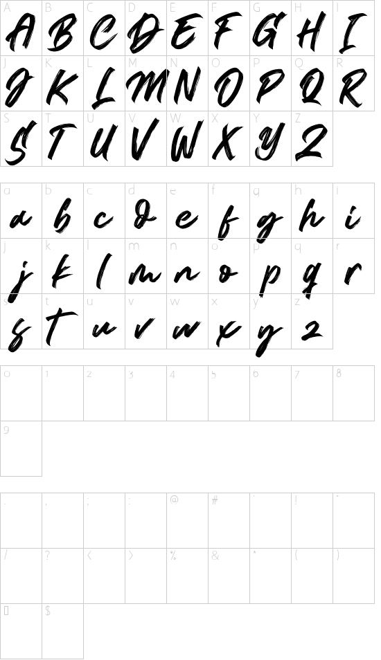 Rightside font character map