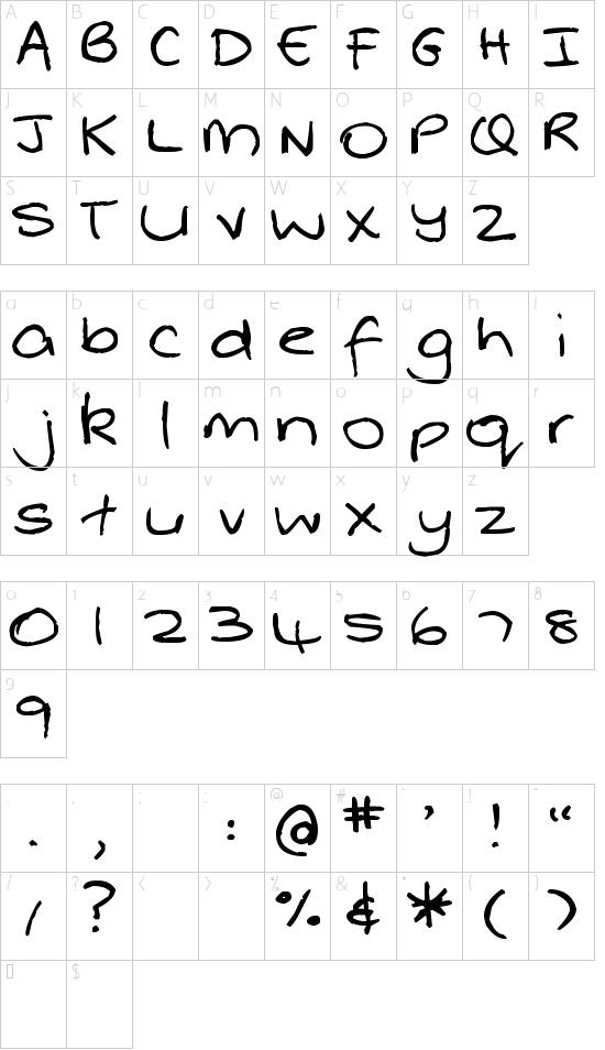 Pea Whinney Skinney font character map