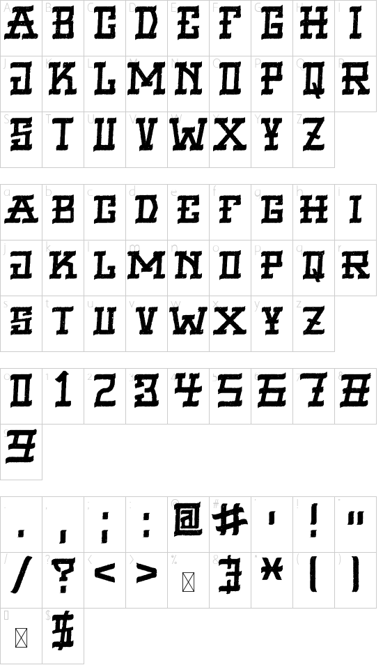 VIRGIL BLACK TEXTURED font character map