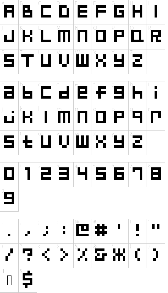 Drifter font character map