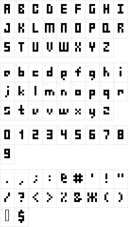 Finger font character map