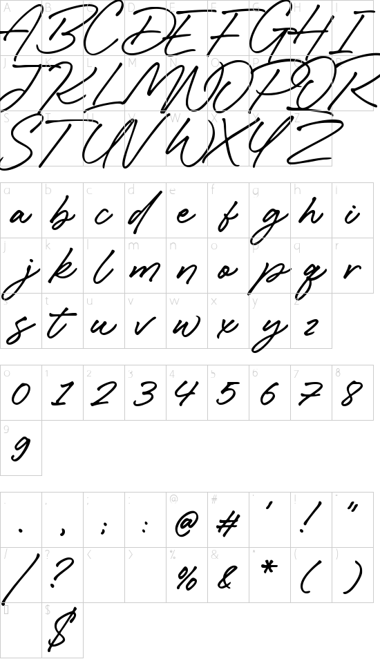 Caliway font character map