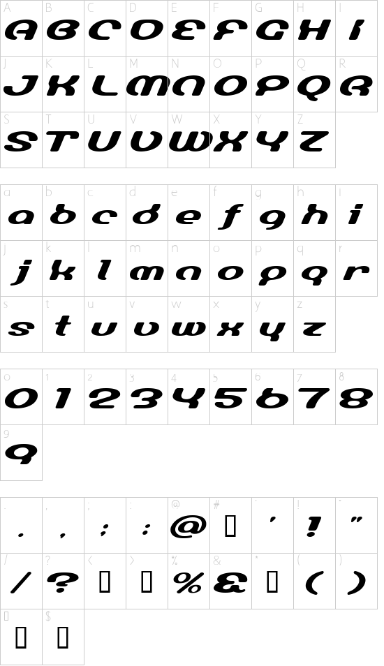 LumineSign font character map