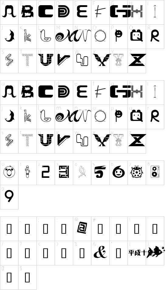 TYPE FACE font character map