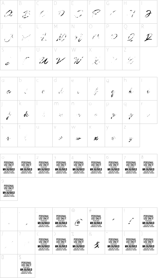 Guld Script Color PERSONAL Reg font character map