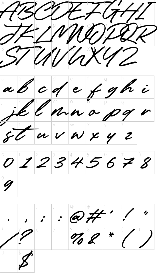 Heatwood font character map