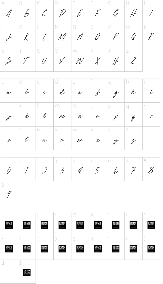 Simulate Minds font character map