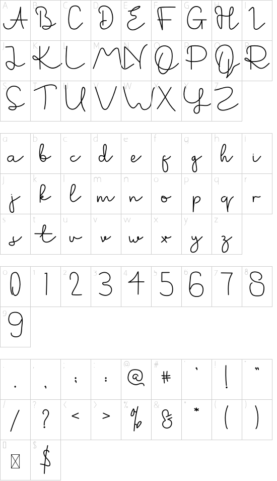 Heigh Lovely font character map
