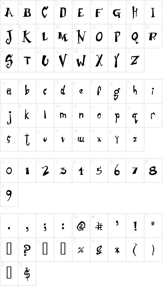 Junior & Stinky font character map