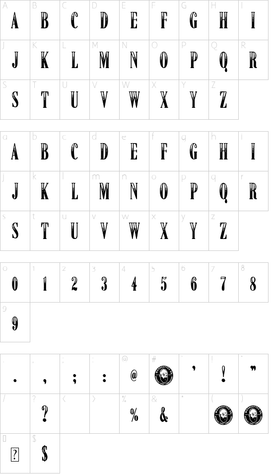 American Dreamer font character map