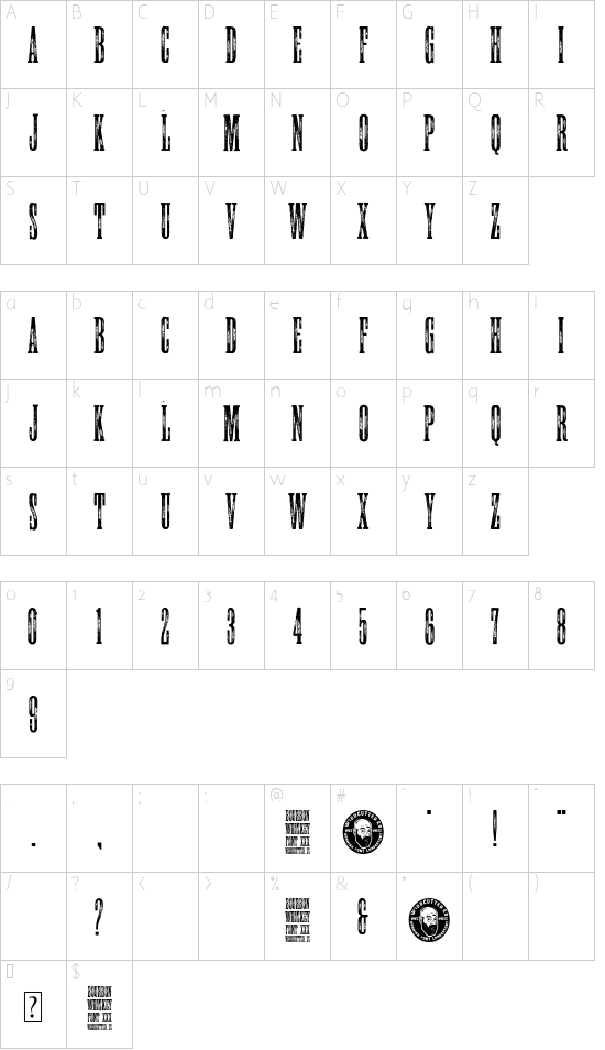 Bourbon whiskey font character map