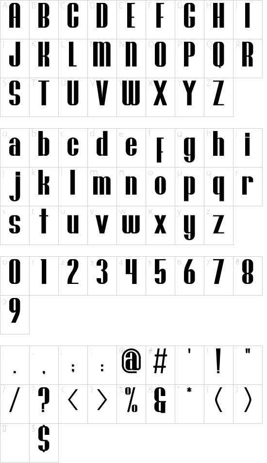 Brasham Regular Demo font character map