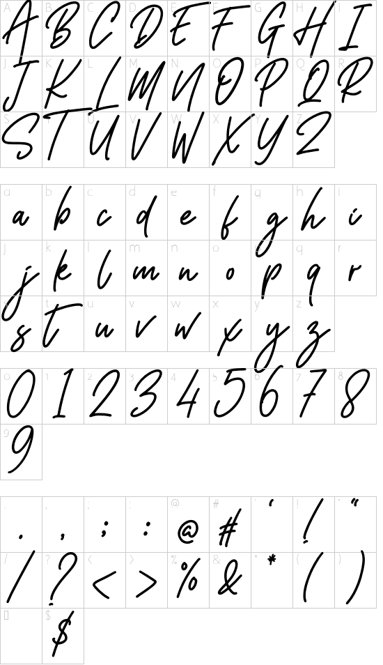 Montaseli Script font character map