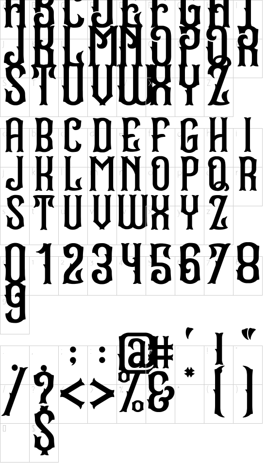Stradas font character map