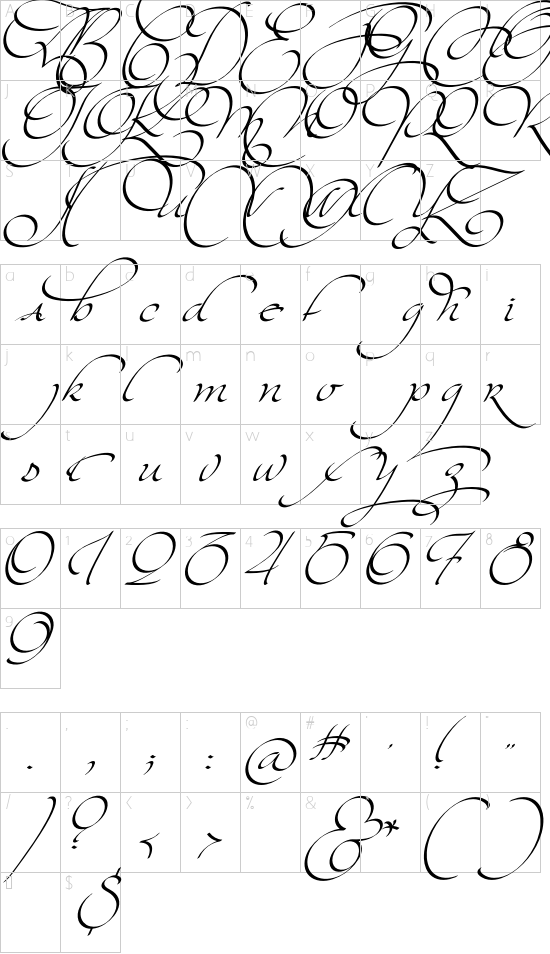 Kaligrafia Galana Tres font character map