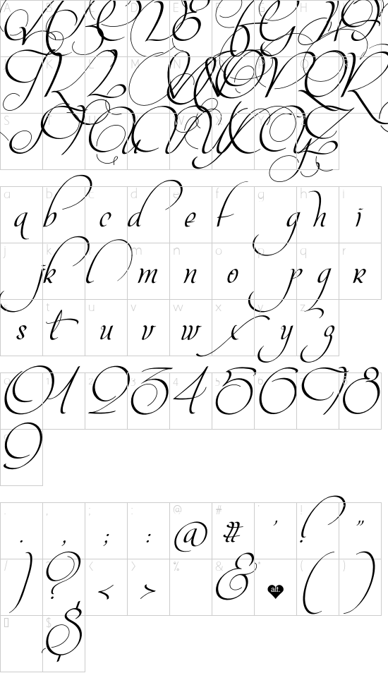 Mon Amour Script Pro font character map