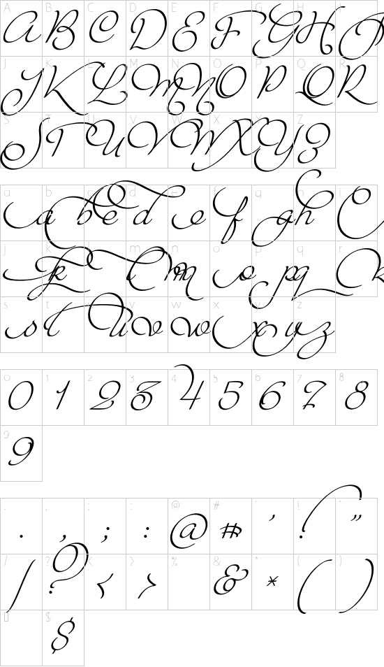 Paradise Starters font character map