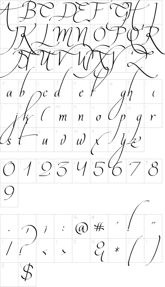 Valeria Script One OT font character map