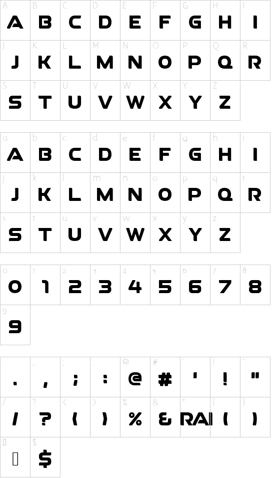 RVN-RAI font character map