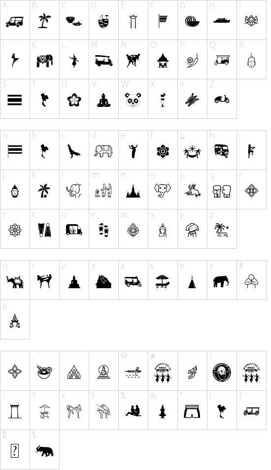 Thailand Icons font character map