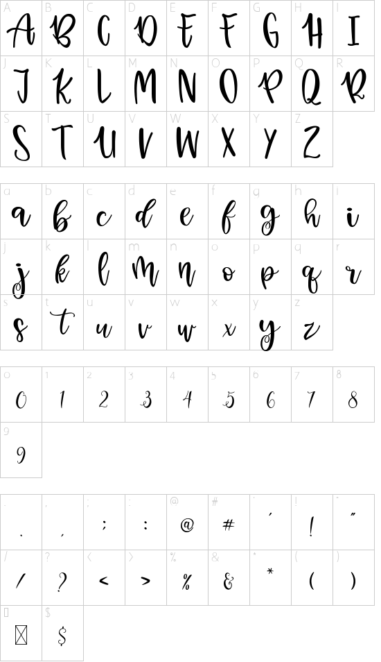 Holly Days font character map