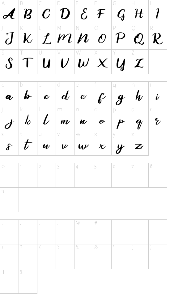 Zaskia FREE font character map