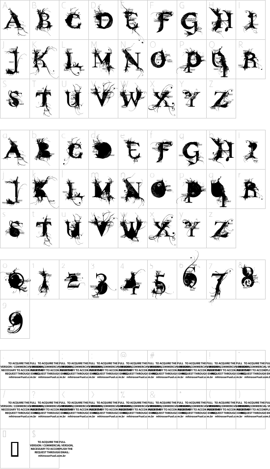 BONDAGE DEMO VERSION font character map