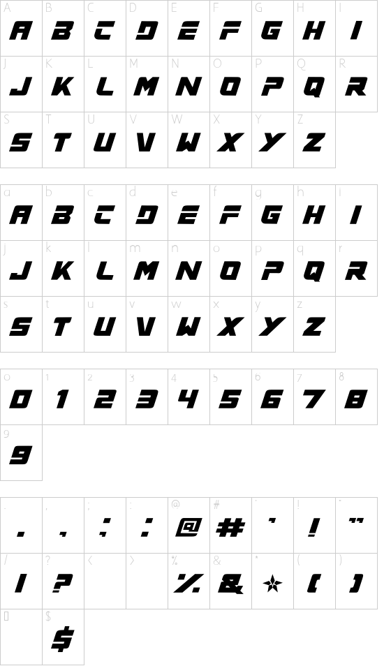 STAR7 font character map