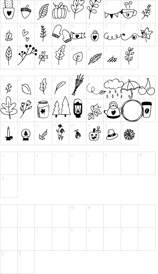 Autumn Dingbats font character map