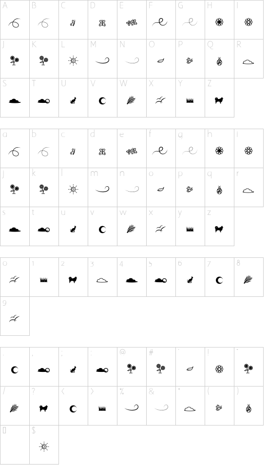 Lithunoa Dingbats font character map