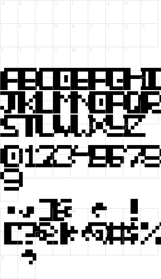 Thick Pixel Regular font character map