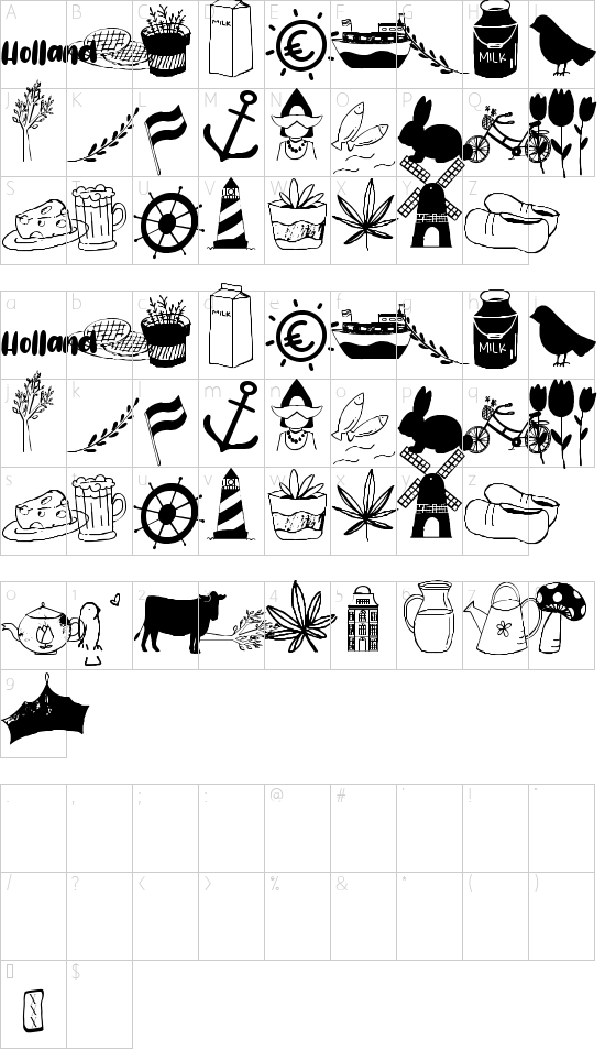 Holland Dingbats font character map