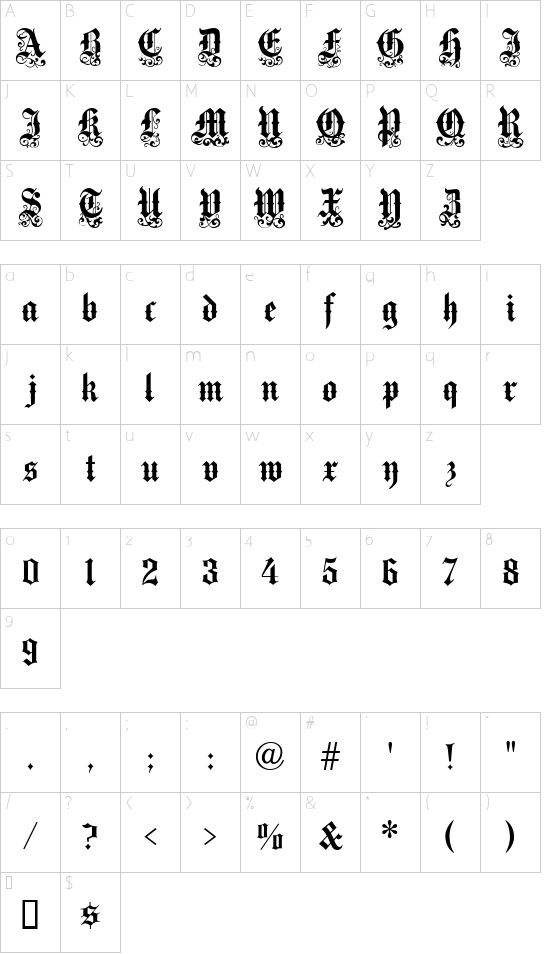 VictorianText font character map