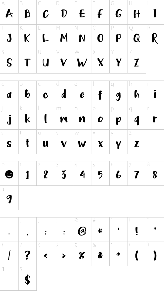 Kidding font character map