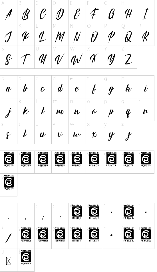 Kinghawk font character map