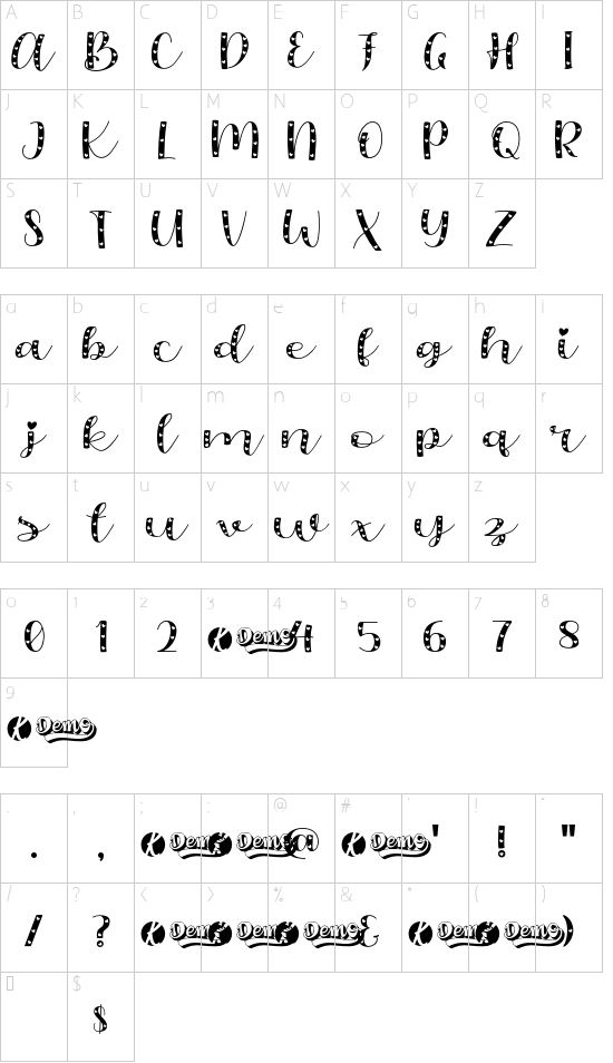 Oliandre Demo Love font character map