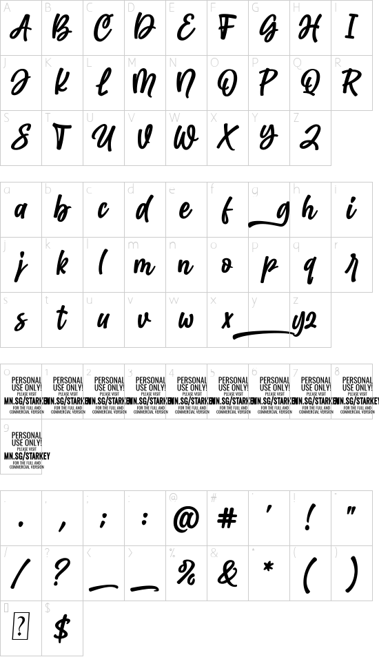 Starkey Italic PERSONAL USE font character map