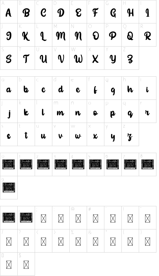 Yegufet Personal Use font character map