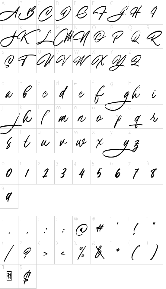 Racutens Regular font character map