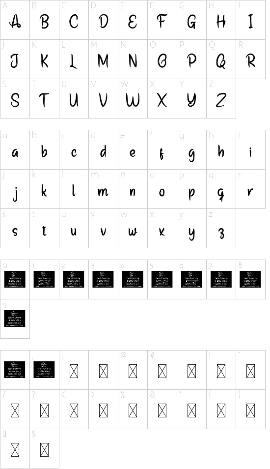 Yesterday Personal Use font character map