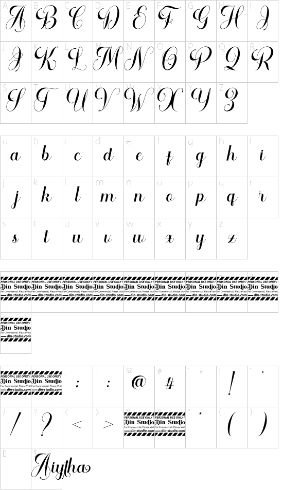 Aiytha Personal Use font character map