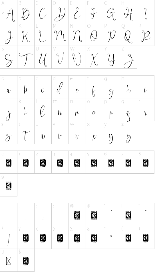 Amarithe font character map