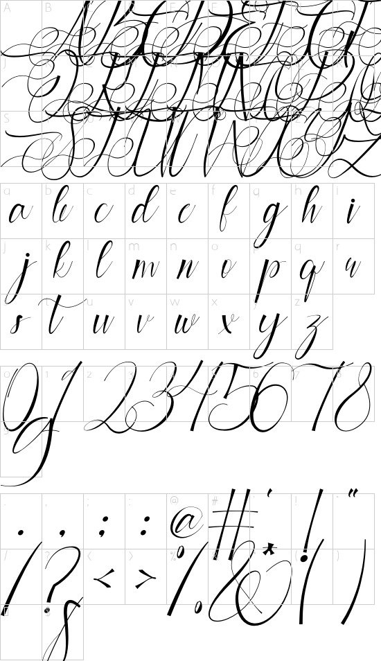 Cynthian font character map
