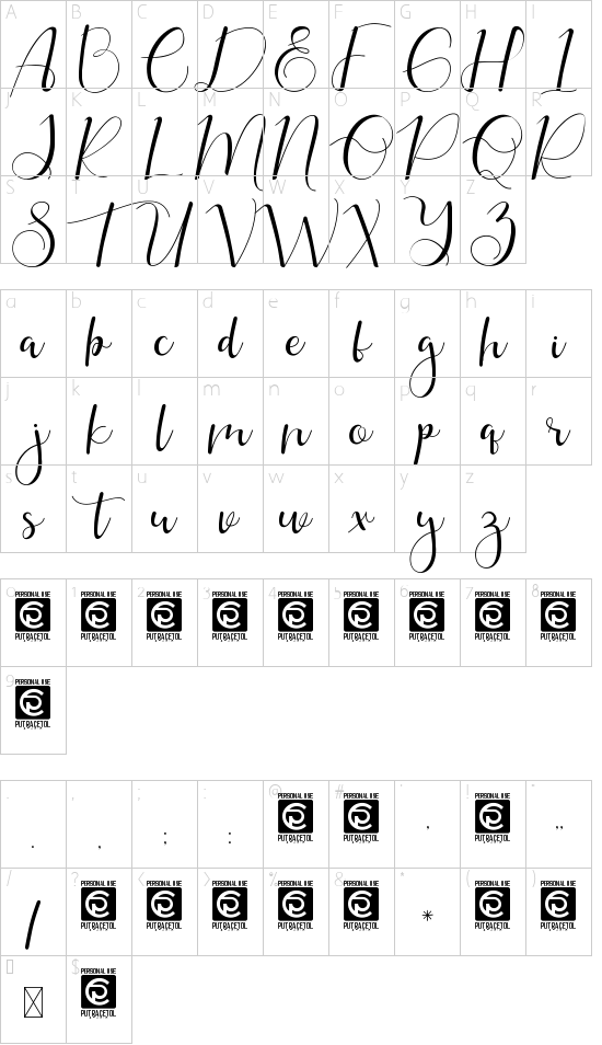 Gayesha font character map
