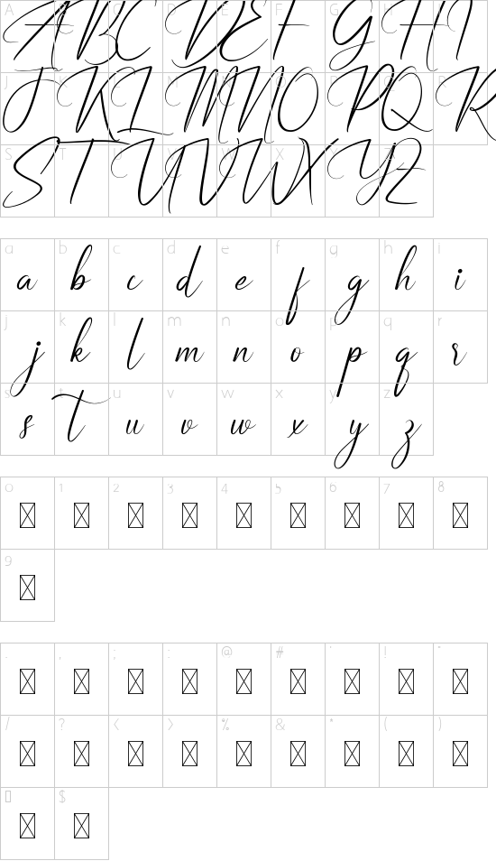 Rellative Demo font character map