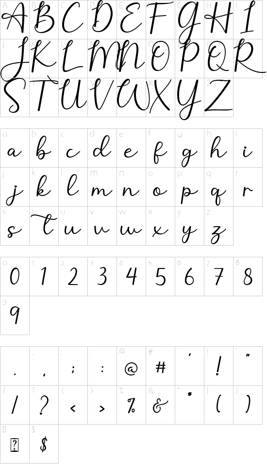 Sweet Allita font character map
