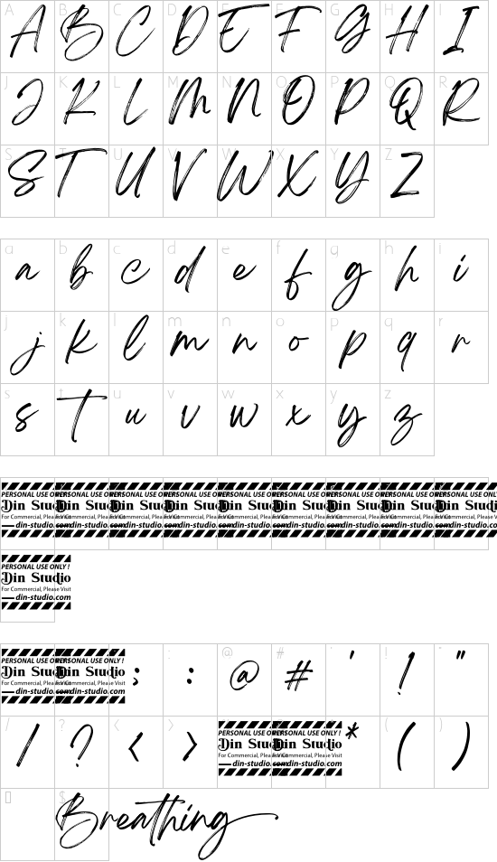 Breathing Personal Use font character map